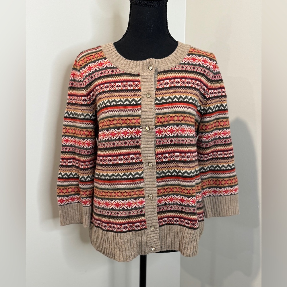 Talbots Fair Isle Cardigan Large Wool Blend Cottagecore‎ Cozy Sweater